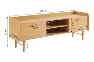 Meuble TV 2 portes en bois de frêne et chêne  Twiggy - 150 x 41,5 x 54 cm