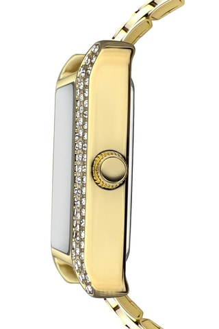 Montre à quartz en acier et zircons - Doré et blanc