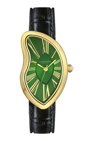 Montre à quartz en cuir de veau Old money - Noir et doré