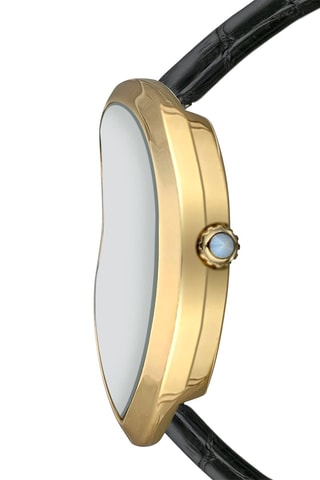 Montre à quartz en cuir de veau Old money - Noir et doré