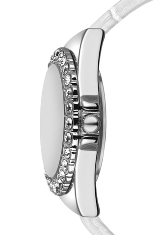 Montre à quartz en cuir de veau, nacre et zircons Mayfair - Blanc et argenté