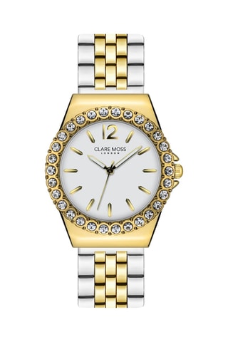 Montre à quartz en acier et zircons Classic - Doré et argenté