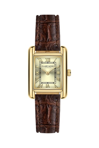 Montre à quartz en cuir de veau Magnolia - Marron et doré