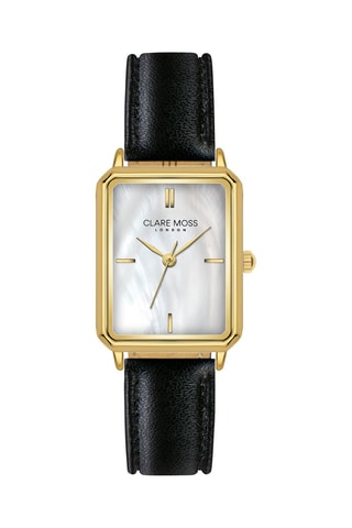 Montre à quartz en cuir de veau et nacre Champagne - Noir et doré