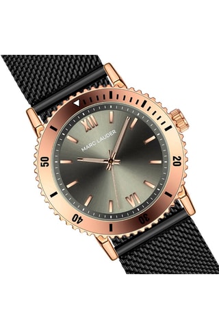 Montre à quartz en acier Rome - Noir et doré rose