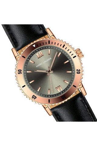 Montre à quartz en cuir Rome - Noir et doré rose