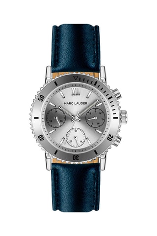 Montre à quartz en cuir Prague - Bleu et argenté