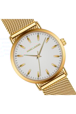 Coffret montre à quartz en acier et zircons, bracelet et boucles d'oreilles Florence