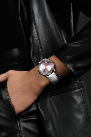Montre à quartz en cuir St Tropez - Blanc et rose