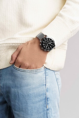 Montre à quartz en acier Avignon - Argenté et noir
