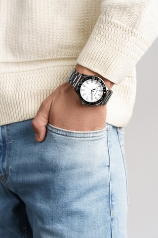 Montre à quartz en acier Munich - Argenté et blanc