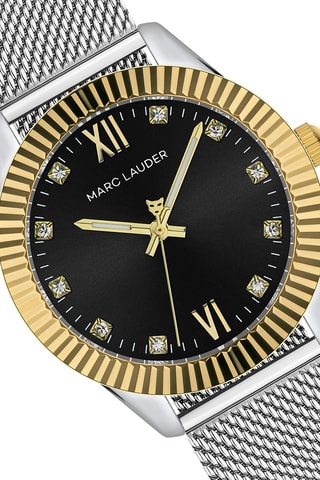 Montre à quartz en acier et zircons Edinburgh - Argenté et noir