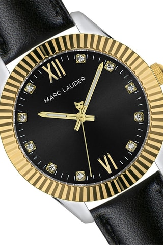 Leren Quartz Horloge met Zirkonia’s Edinburgh - Zwart en Goudkleurig