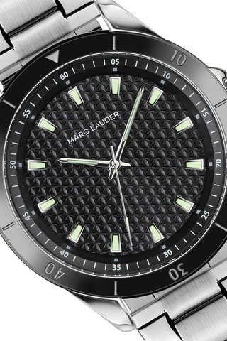 Coffret montre à quartz en acier et bracelet en cuir et onyx