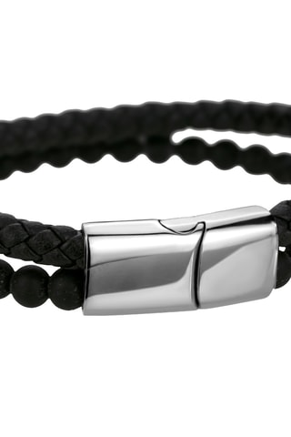 Coffret montre à quartz en acier et bracelet en cuir et onyx