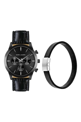 Coffret montre à quartz en cuir et bracelet en cuir London