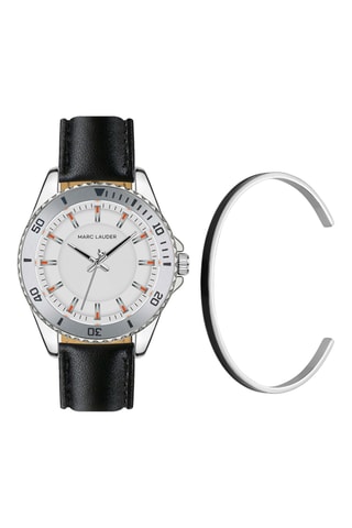 Coffret montre à quartz en cuir et jonc Oslo