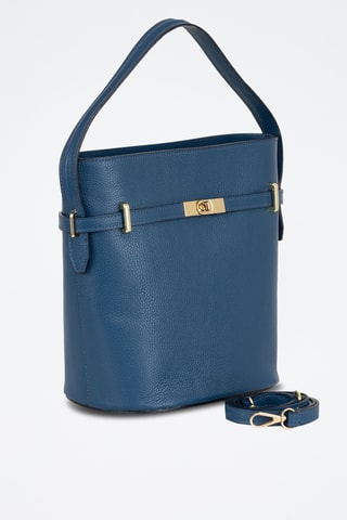 Sac seau en cuir Lattanzio - Bleu marine