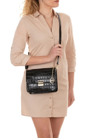 Sac bandoulière en cuir - Noir et doré