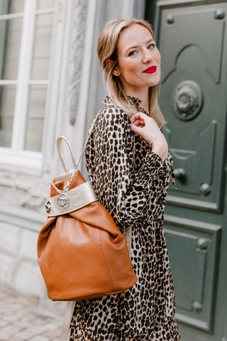 Sac à dos en cuir Sirietto - Marron et argenté