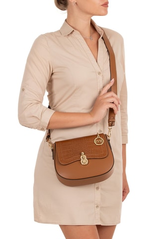 Sac bandoulière en cuir Barbavara - Marron et doré