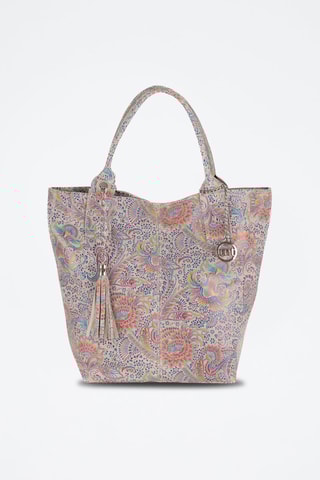 Mala shopper de couro Liberazione - Preto - Bege, azul, amarelo e rosa