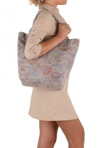 Mala shopper de couro Liberazione - Preto - Bege, azul, amarelo e rosa
