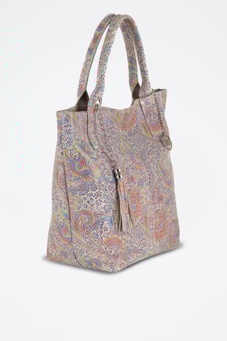 Mala shopper de couro Liberazione - Preto - Bege, azul, amarelo e rosa