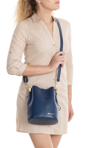 Sac seau en cuir - Bleu marine