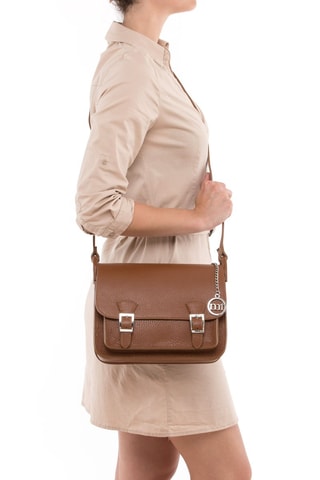 Sac bandoulière en cuir Ontani - Marron et argenté