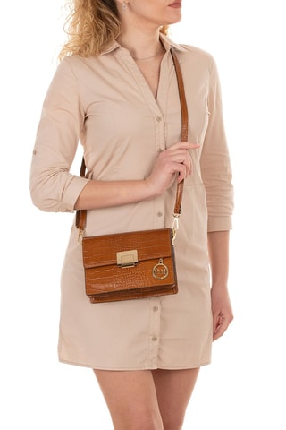 Sac bandoulière en cuir - Marron et doré