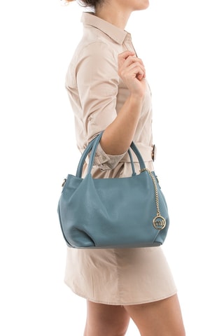 Sac à main en cuir - Bleu et doré