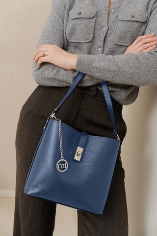 Sac seau en cuir Cannobio - Bleu