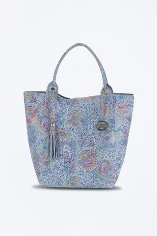 Cabas en cuir Liberazione - Bleu, jaune, rose et argenté