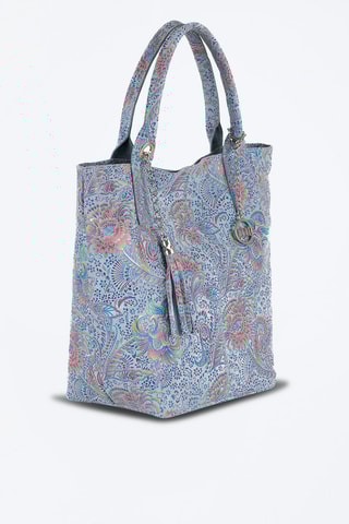 Cabas en cuir Liberazione - Bleu, jaune, rose et argenté