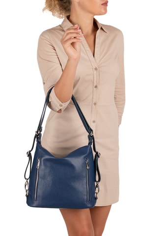 Sac porté épaule en cuir Giulianova - Bleu marine