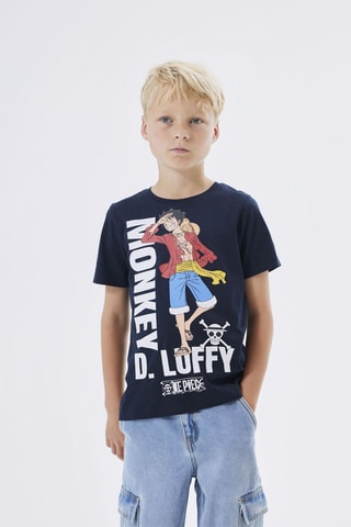 T-shirt de algodão biológico Monkey D. Luffy One Piece - Azul-noite - Name It