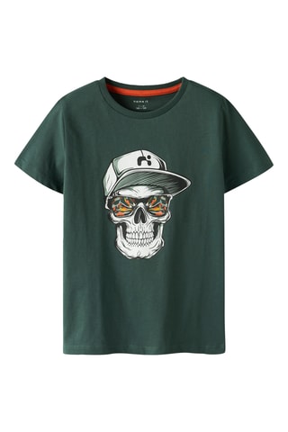 T-shirt em algodão biológico - Verde-escuro - Name It Kids
