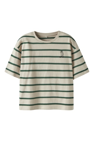 T-shirt em algodão biológico - Cru e verde - Name It Kids