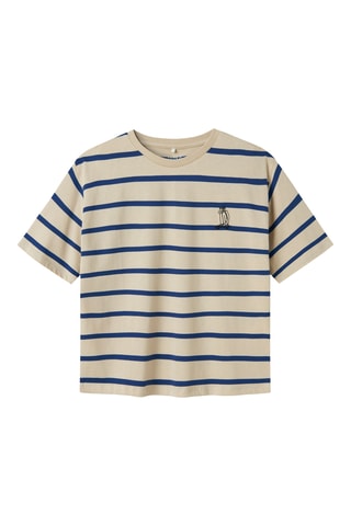 T-shirt em algodão biológico - Cru e azul-marinho - Name It Kids