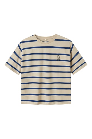 T-shirt em algodão biológico - Cru e azul-marinho - Name It Kids