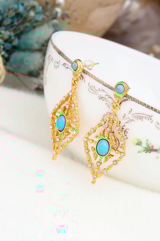 Boucles d’oreilles dorées à l'or fin jaune - Turquoises