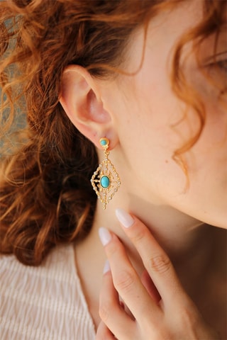 Boucles d’oreilles dorées à l'or fin jaune - Turquoises
