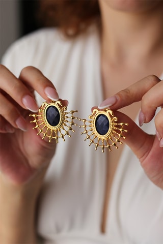 Boucles d’oreilles - Plaqué or jaune et lapis-lazuli