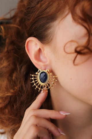 Boucles d’oreilles - Plaqué or jaune et lapis-lazuli