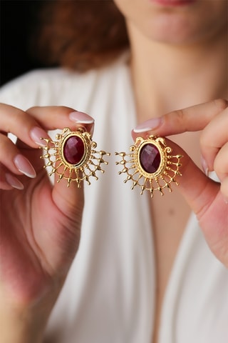Boucles d’oreilles - Plaqué or jaune et rhodonites
