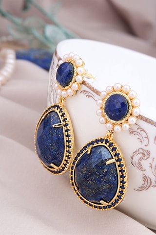 Boucles d’oreilles - Plaqué or jaune et lapis-lazuli
