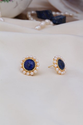 Puces dorées à l'or fin jaune - Lapis-lazuli et perles de culture