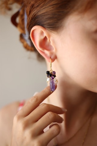 Boucles d’oreilles dorées à l'or fin jaune - Améthystes