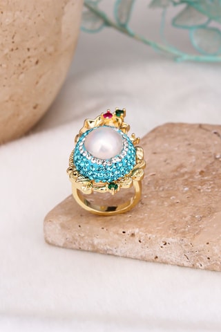 Bague dorée à l'or fin jaune - Perle de culture